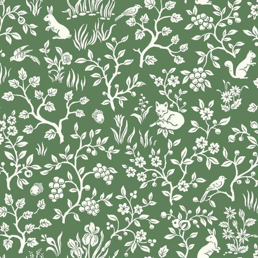 Fox & Hare Wallpaper (Forest Green )