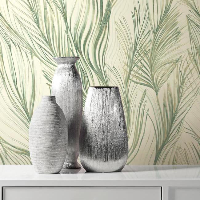 Peaceful Plume Wallpaper (Green/Gold)