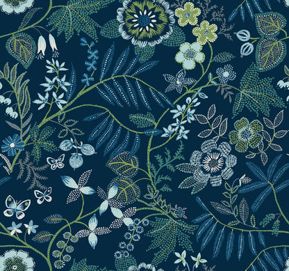 Marilyn Dark Blue Floral Trail Wallpaper by Scott Living (Dark Blue)
