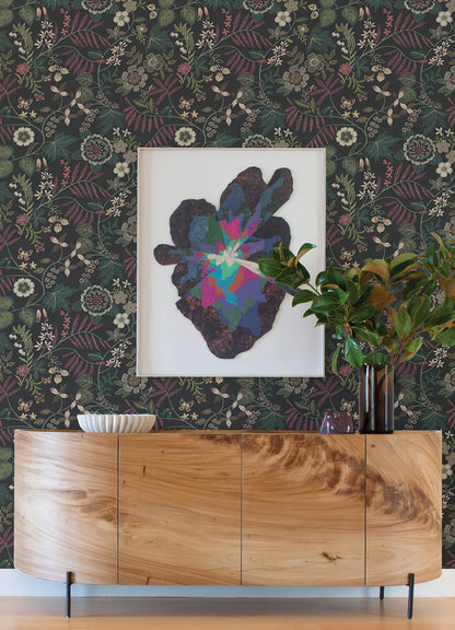 Marilyn Dark Blue Floral Trail Wallpaper by Scott Living (Black)