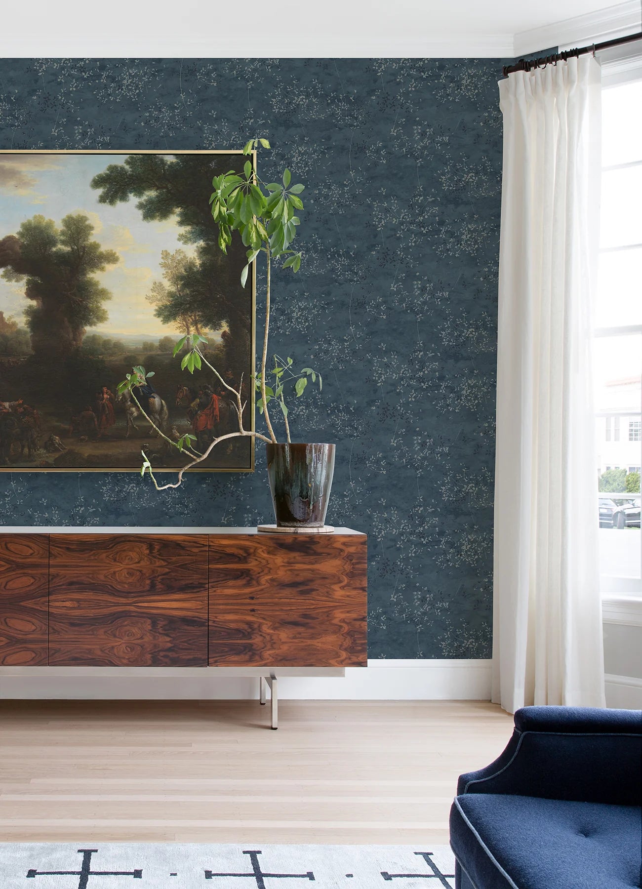 Arian Silver Inkburst Wallpaper (Blue)