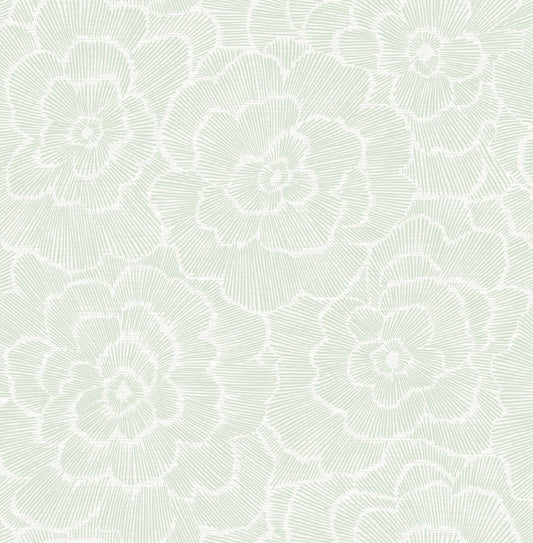 Periwinkle Blue Textured Floral Wallpaper (Light Green)