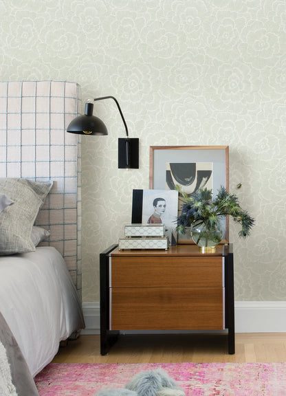 Periwinkle Blue Textured Floral Wallpaper (Light Green)