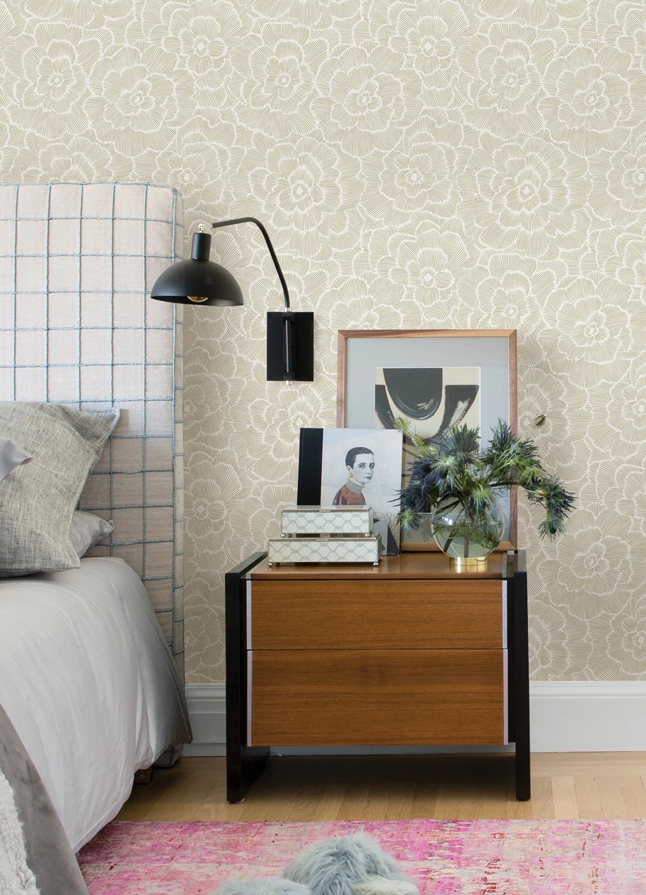 Periwinkle Blue Textured Floral Wallpaper (Stone)