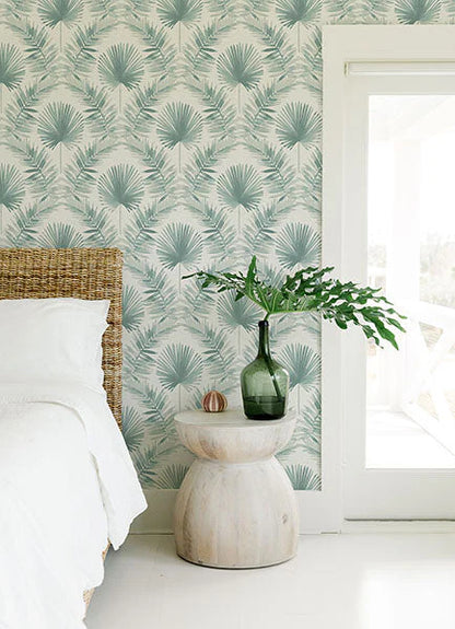 Calla Green Painted Palm Wallpaper (Teal)