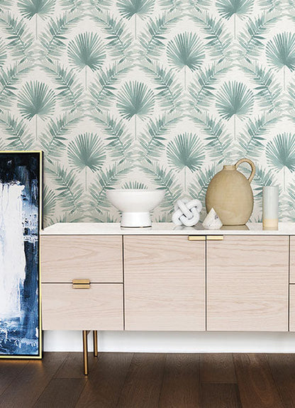 Calla Green Painted Palm Wallpaper (Teal)
