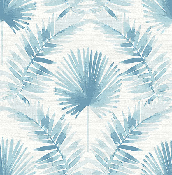 Calla Green Painted Palm Wallpaper (Blue)
