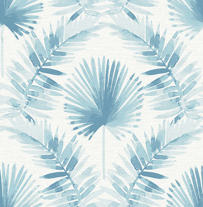 Calla Green Painted Palm Wallpaper (Blue)
