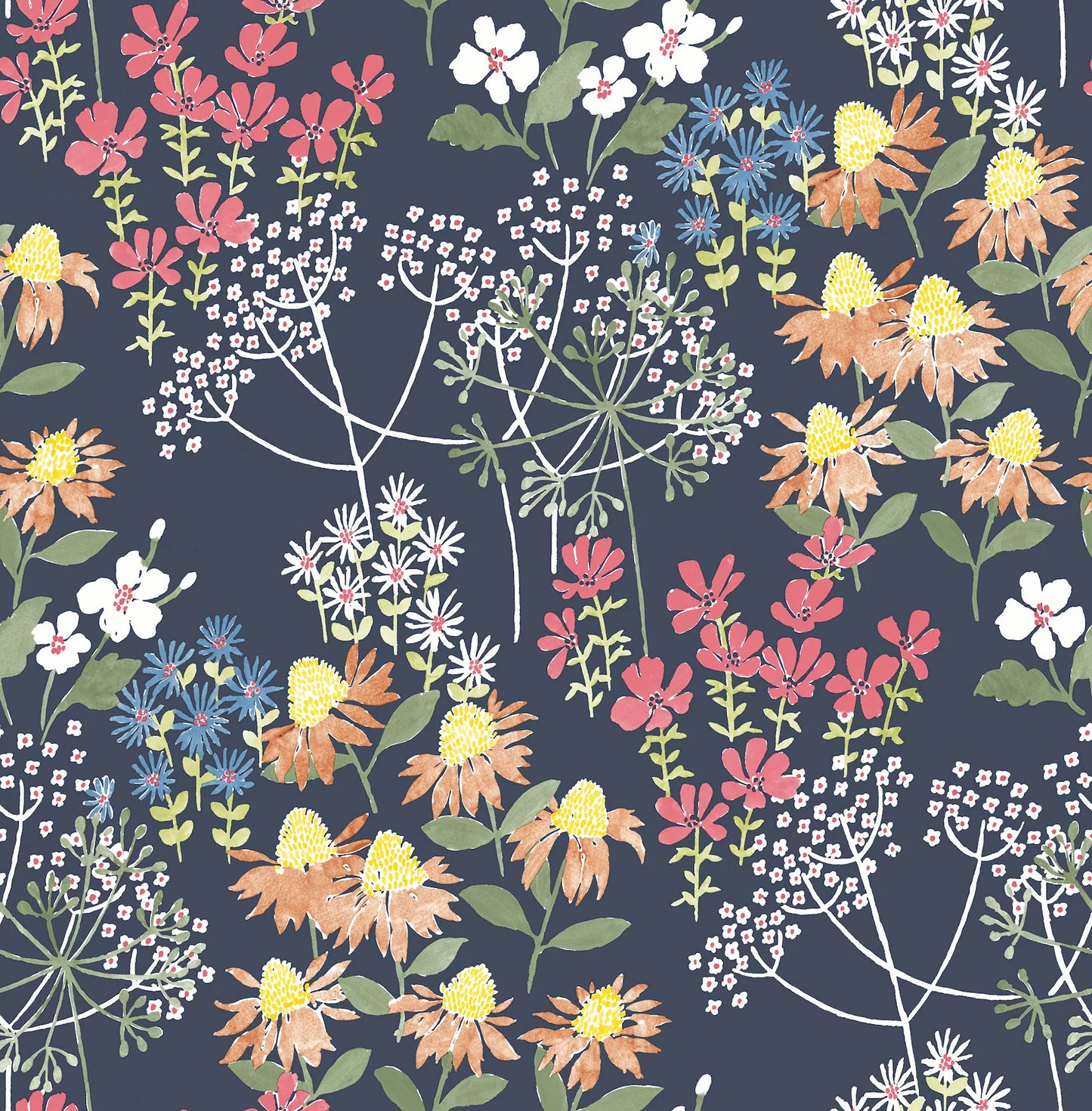 Cultivate Navy Springtime Blooms Wallpaper (Navy)