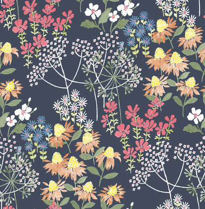 Cultivate Navy Springtime Blooms Wallpaper (Navy)