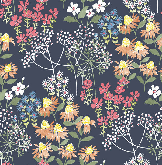 Cultivate Navy Springtime Blooms Wallpaper (Navy)