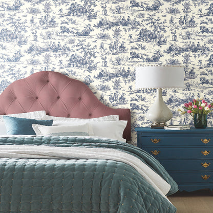 Seasons Toile Wallpaper- Navy