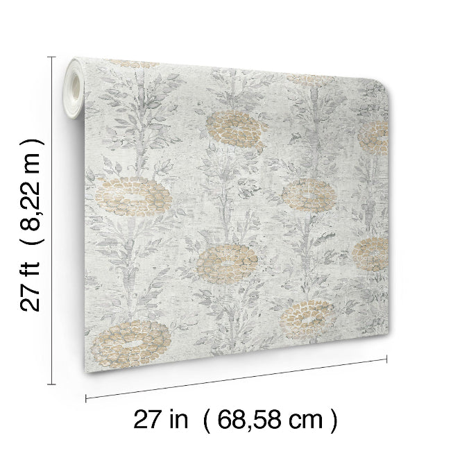 French Marigold Wallpaper- White/Gold