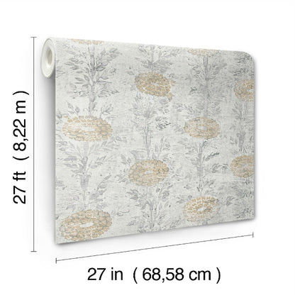 French Marigold Wallpaper- White/Gold