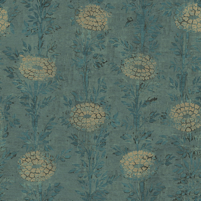 French Marigold Wallpaper- Teal Green/Gold