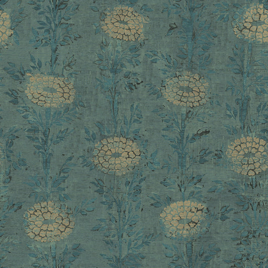 French Marigold Wallpaper- Teal Green/Gold