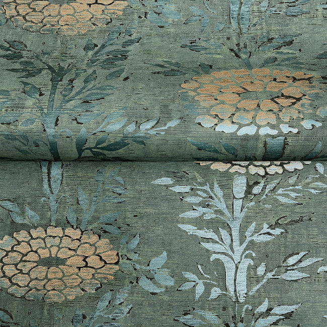 French Marigold Wallpaper- Teal Green/Gold