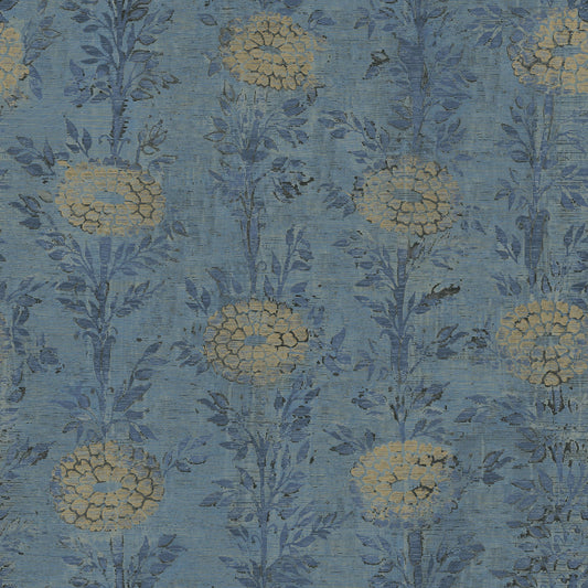 French Marigold Wallpaper- Denim/Gold