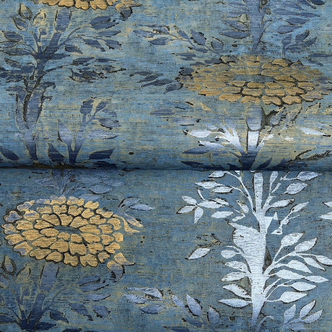 French Marigold Wallpaper- Denim/Gold