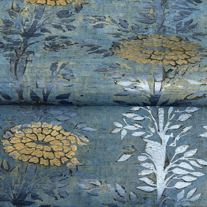 French Marigold Wallpaper- Denim/Gold