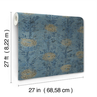 French Marigold Wallpaper- Denim/Gold