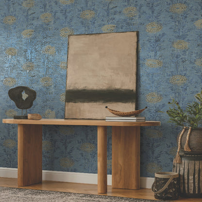 French Marigold Wallpaper- Denim/Gold