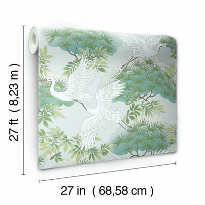 Sprig & Heron Wallpaper (Tame Teal)