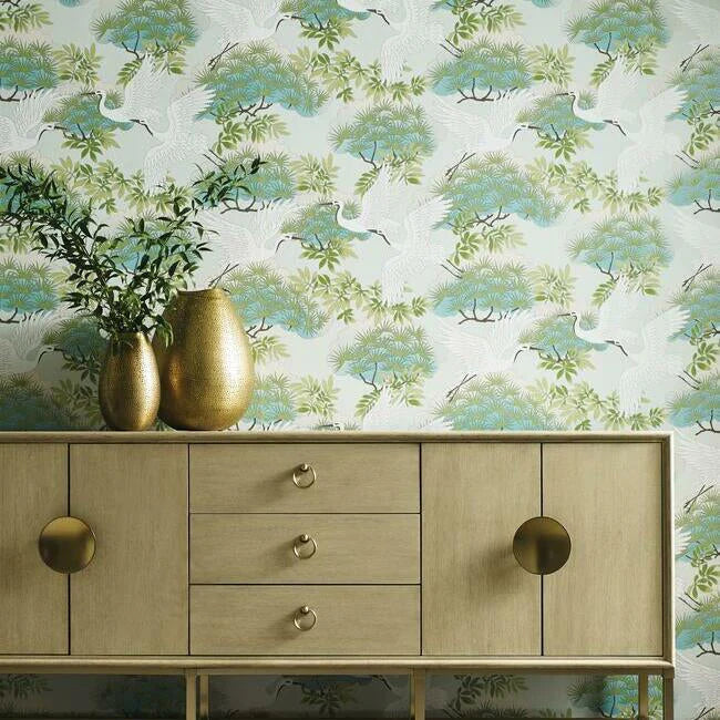 Sprig & Heron Wallpaper (Tame Teal)