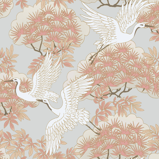 Sprig & Heron Wallpaper- Coral