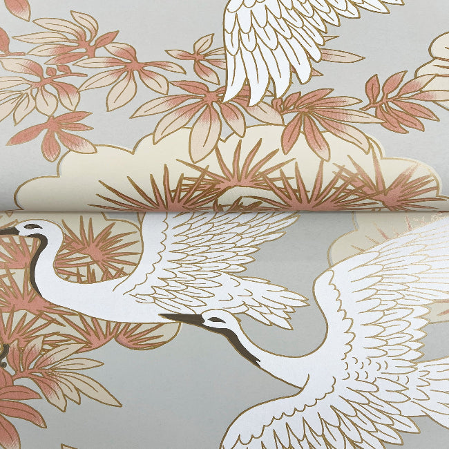 Sprig & Heron Wallpaper- Coral