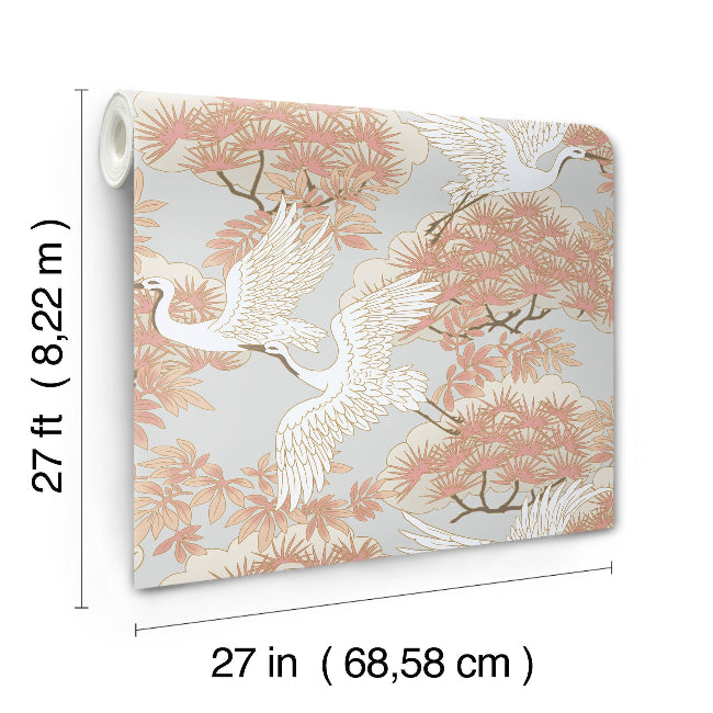 Sprig & Heron Wallpaper- Coral