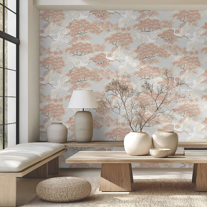 Sprig & Heron Wallpaper- Coral
