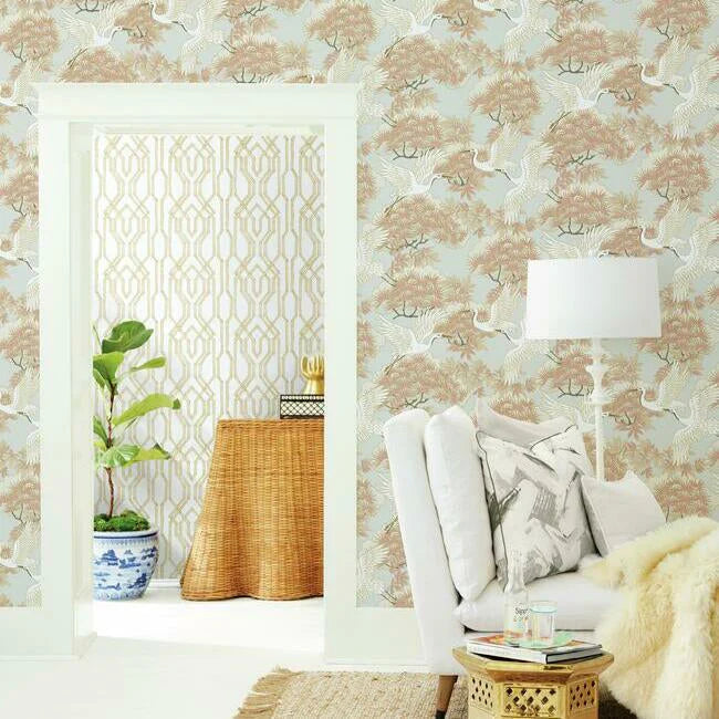 Sprig & Heron Wallpaper (Coral)