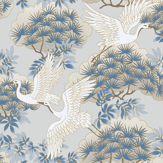 Sprig & Heron Wallpaper- Light Blue
