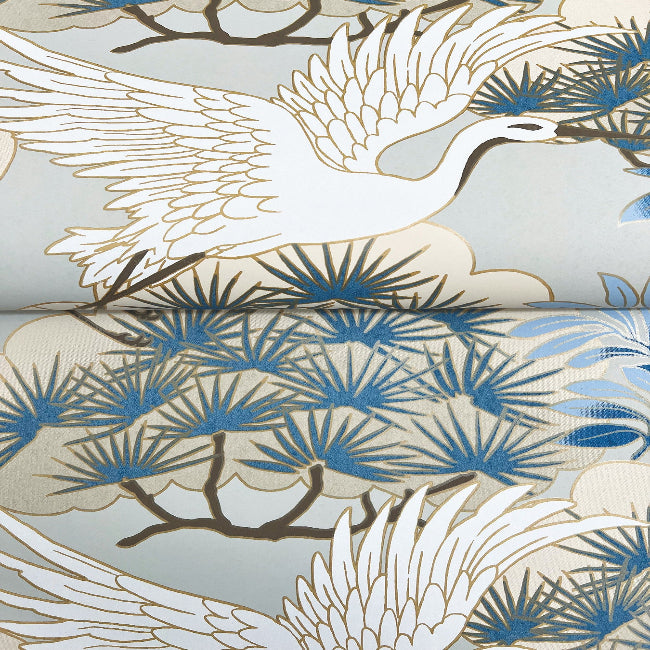 Sprig & Heron Wallpaper- Light Blue