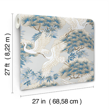 Sprig & Heron Wallpaper- Light Blue