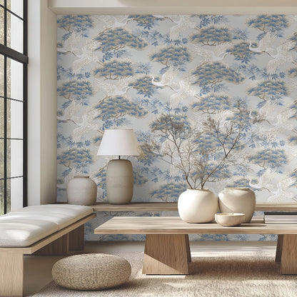 Sprig & Heron Wallpaper- Light Blue