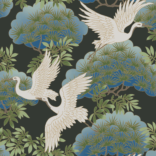 Sprig & Heron Wallpaper- Black