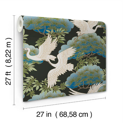Sprig & Heron Wallpaper- Black