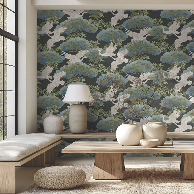 Sprig & Heron Wallpaper- Black