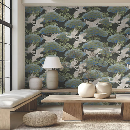 Sprig & Heron Wallpaper- Black
