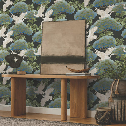 Sprig & Heron Wallpaper- Black