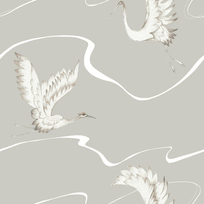 Soaring Cranes Wallpaper- Taupe