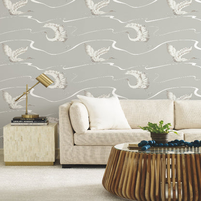 Soaring Cranes Wallpaper- Taupe