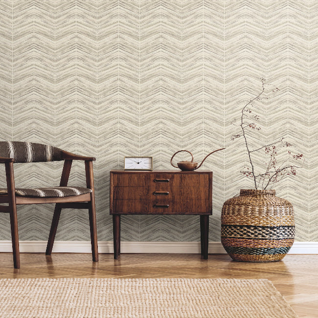 Petite Watercolor Chevron Wallpaper- Linen