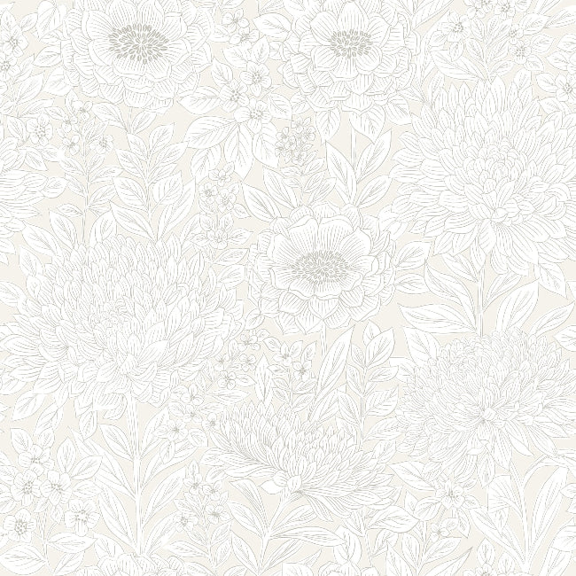 Wood Block Blooms Wallpaper- Cream/Glint