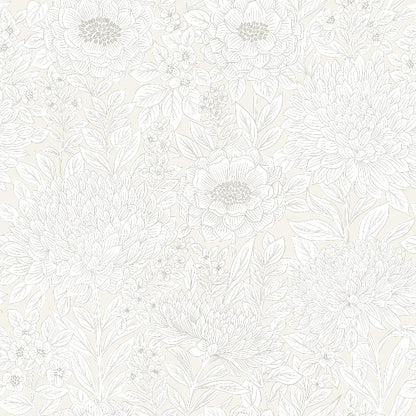 Wood Block Blooms Wallpaper- Cream/Glint