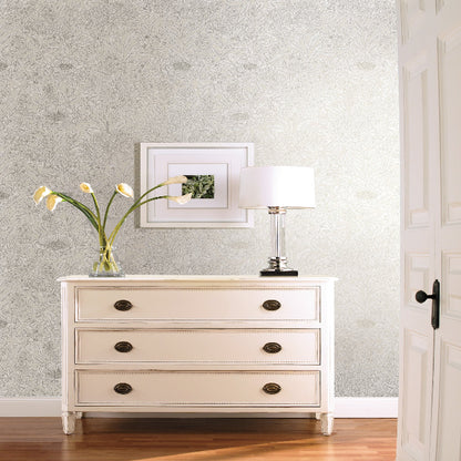 Wood Block Blooms Wallpaper- Cream/Glint