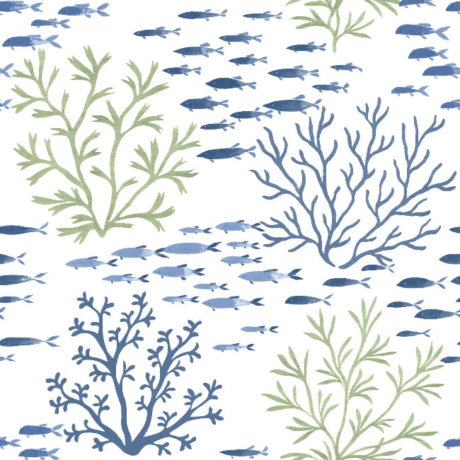 Marine Garden Wallpaper- Fern/Cobalt