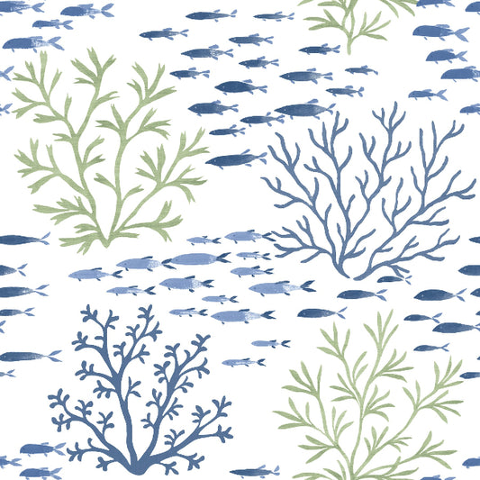 Marine Garden Wallpaper- Fern/Cobalt